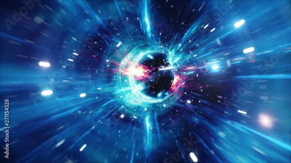 Fototapeta 3D illustration tunnel or wormhole, tunnel that can connect one universe with another. Abstract speed tunnel warp in space, wormhole or black hole, scene of overcoming the temporary space in cosmos.