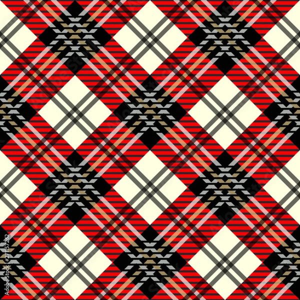 Obraz Checkered gingham fabric seamless pattern in black, white and red, vector. EPS 10