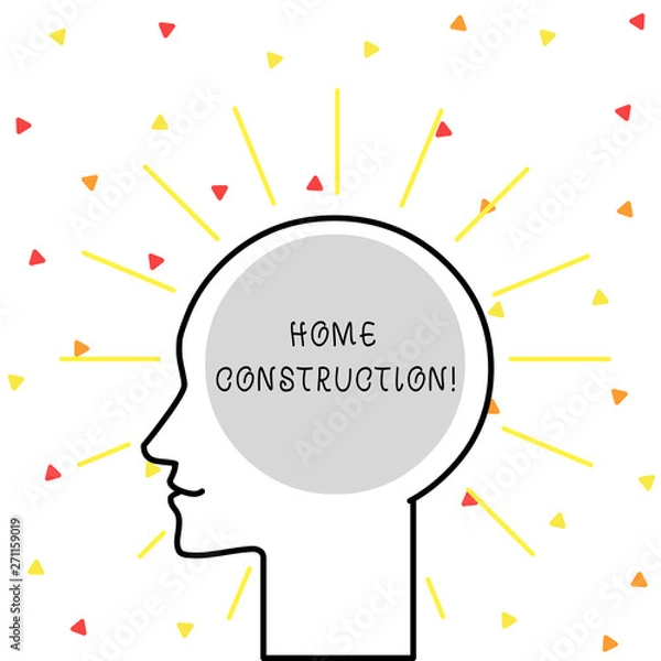 Fototapeta Conceptual hand writing showing Home Construction. Concept meaning the process of constructing a living accommodation Outline Silhouette Human Head Surrounded by Light Rays Blank