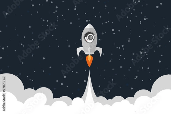Fototapeta Flat design, Space rocket launches, Astronauts in a rocket, Vector illustration, Infographic Element