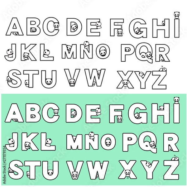 Fototapeta 可愛いパンダのアルファベットフォント