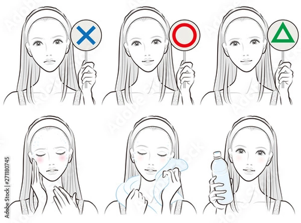 Fototapeta 熱中症対策をしている女性のイラスト