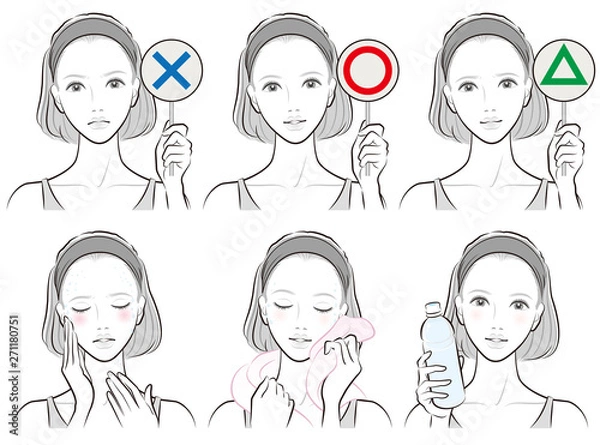 Fototapeta 熱中症対策をしている女性のイラスト