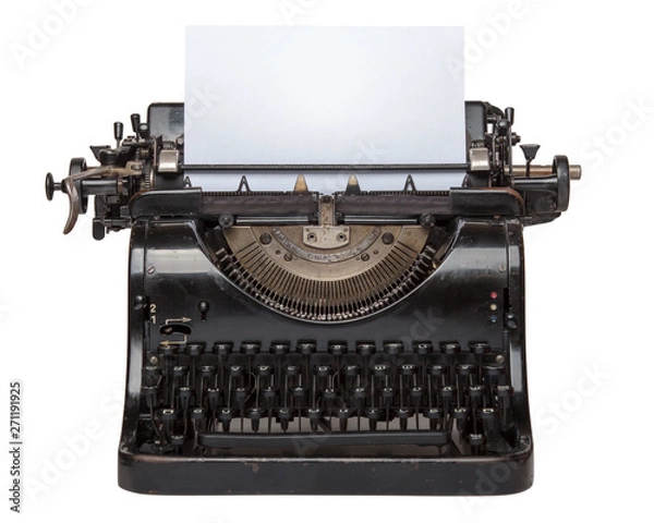 Fototapeta Old German typewriter with a sheet of white paper. Produced in 1946.