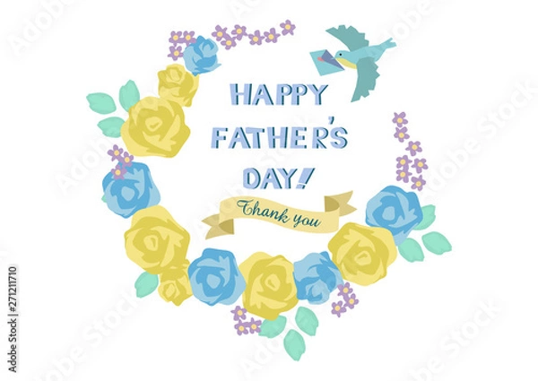 Fototapeta 父の日のイラスト。ロゴデザイン。バラのフレーム。リース。花輪。