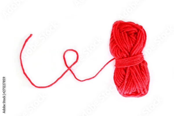 Obraz yarn color red on white background.
