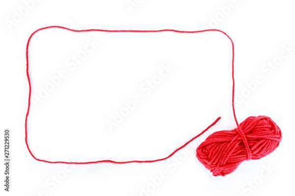Fototapeta border yarn color red on white background.