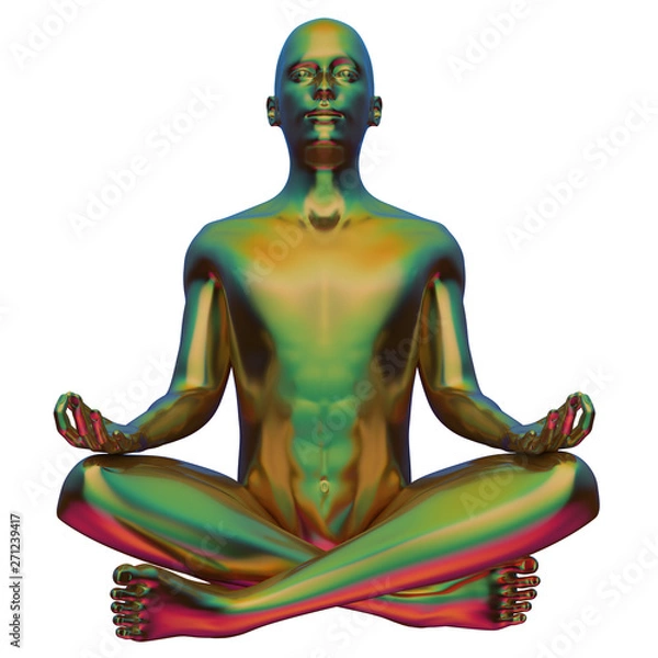 Obraz Yoga man lotus pose stylized figure green yellow colorful metallic