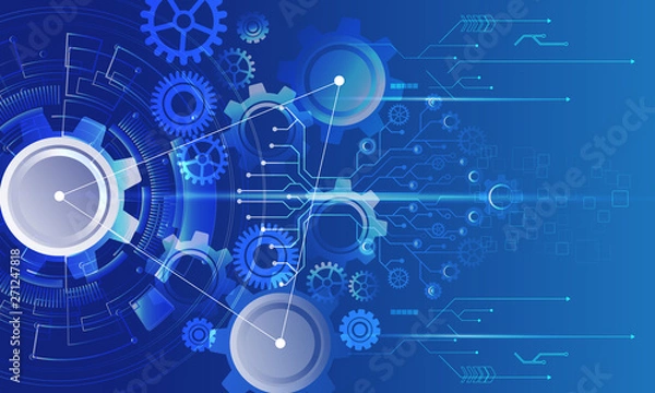 Fototapeta Cyber security, Vector illustration white gear and tree cog wheel on circuit board, Hi-tech digital technology and engineering, digital telecoms technology concept, Abstract futuristic- technology on 