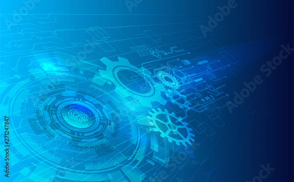 Fototapeta Cyber security, Vector illustration white gear and tree cog wheel on circuit board, Hi-tech digital technology and engineering, digital telecoms technology concept, Abstract futuristic- technology on 
