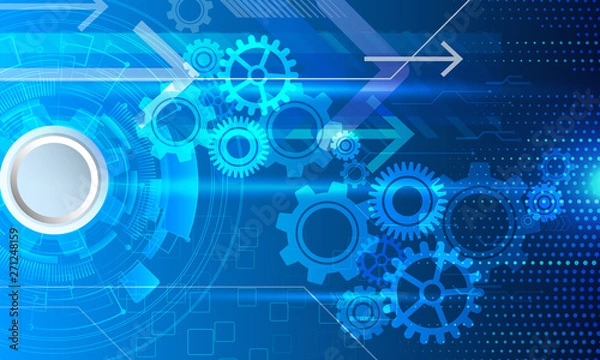 Fototapeta Vector illustration white gear and tree cog wheel on circuit board, Hi-tech digital technology and engineering,