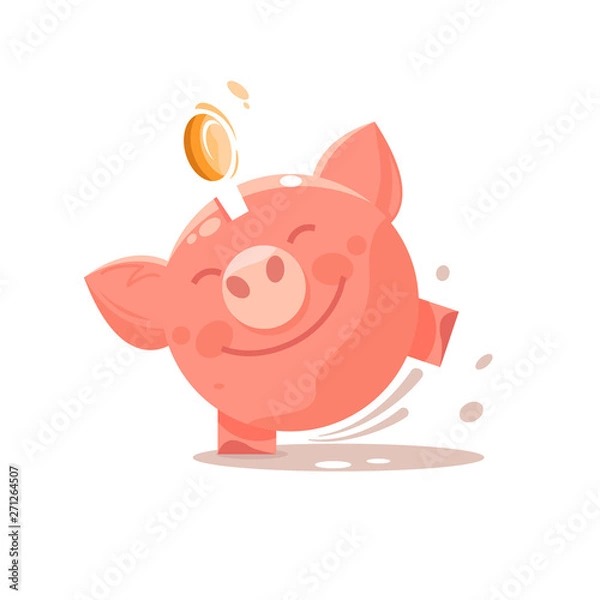 Obraz Piggy bank with coin. Icon saving or accumulation of money, investment