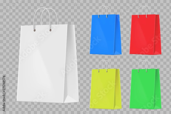 Fototapeta Set of colorful paper shopping bags. Isolated on a transparent background.