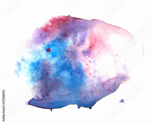 Fototapeta Colorful abstract watercolor texture stain with splashes and spatters in cold colors