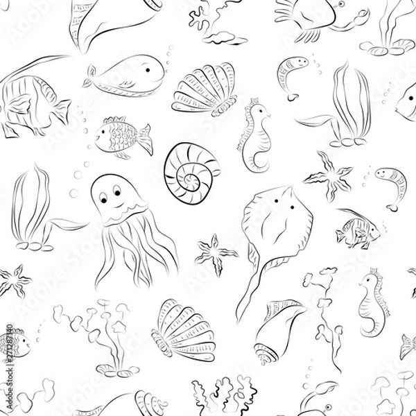 Fototapeta seamless pattern with sea animals on a white background.