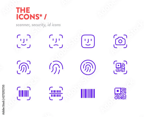 Fototapeta Scanners icon set, vector. Pixel Perfect glyphs. Editable Stroke. Security, id scanners icons, symbols