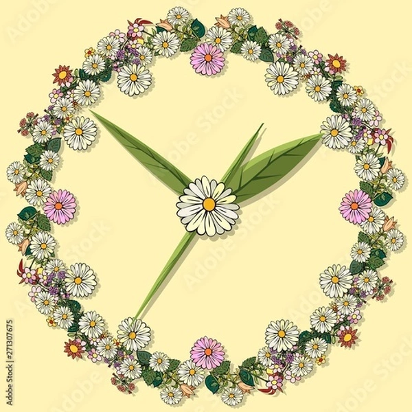 Obraz Clock icon. Flowers from flowers and leaves.