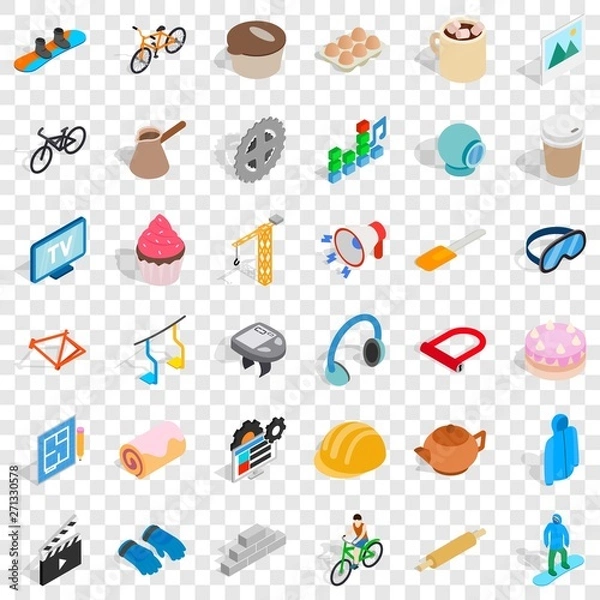 Fototapeta Helmet icons set. Isometric style of 36 helmet vector icons for web for any design