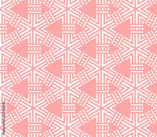 Fototapeta Pink and white pattern with geometric simple design, texture for girl