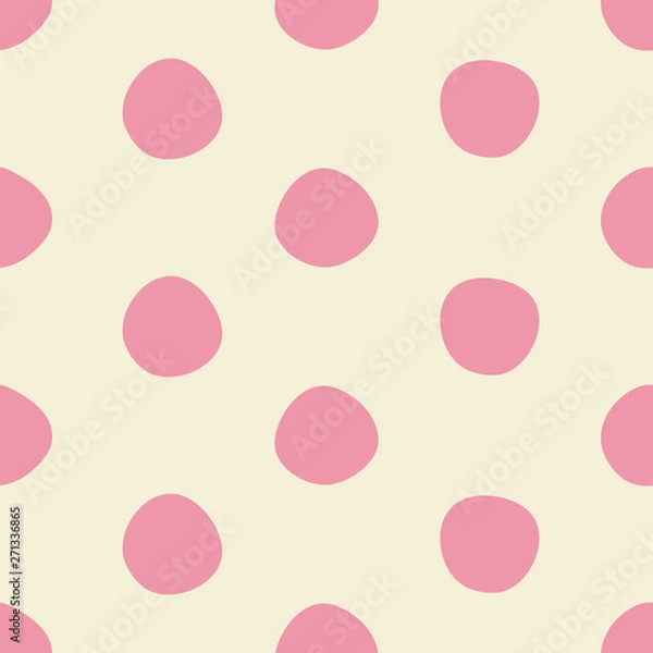 Fototapeta Cute pink dots seamless pattern in pink and light beige. Imperfectly round polka dot all over print design is great for fashion, textiles, wallpaper, gift wrapping paper and home decor items. Vector. 