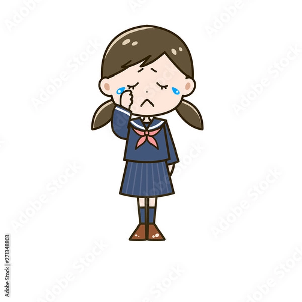 Fototapeta 泣く女の子２　ポーズ　イラスト