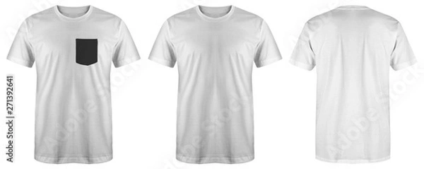 Fototapeta Blank t shirt set bundle pack. white t shirt isolated on white background with three different style, suitable for mock up or presentation your project.