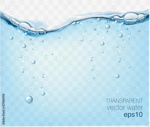 Fototapeta Water vector wave transparent surface with bubbles of air
