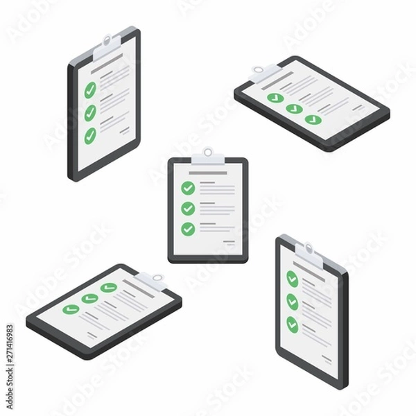 Fototapeta Check list, Clipboard, Document, Finance, Business, Isometric, No background, Isolated, illustration, Vector, Flat icon