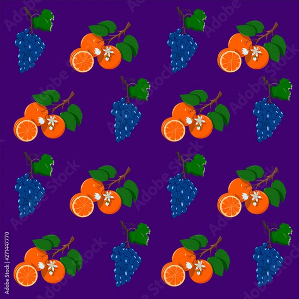 Fototapeta Fruit pattern orange and grapes