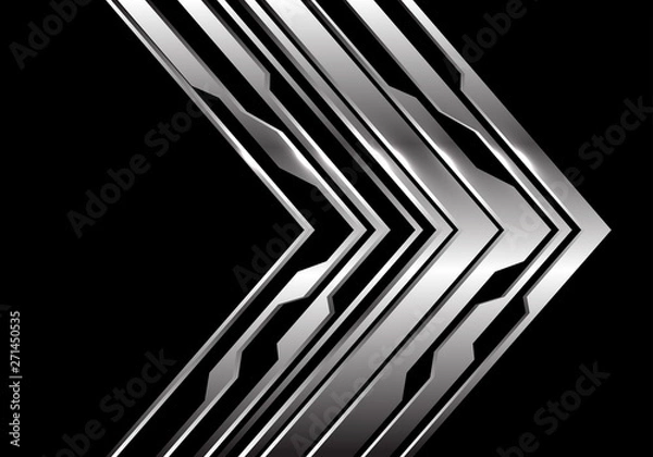 Fototapeta Abstract silver circuit arrow direction on black design modern luxury futuristic technology background vector illustration.