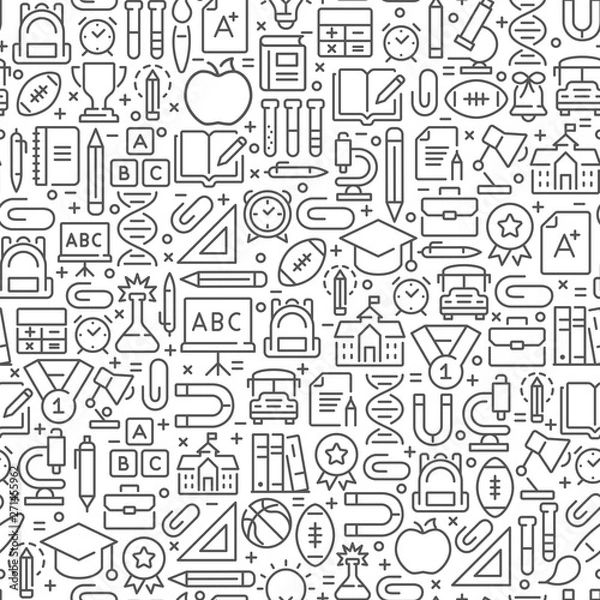 Obraz Back to school seamless pattern with line icons