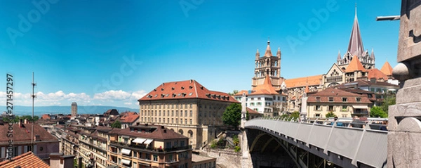 Obraz Panorama view of Lausanne Cathedral and city skyline. Vaud, Switzerland