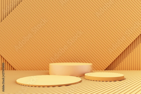 Obraz Product stand with yellow metal sheet background. 3d render