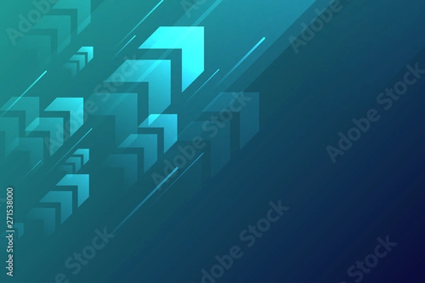 Fototapeta Up arrows on dark blue abstract background illustration vector for business and finance, copy space composition, growth concept.