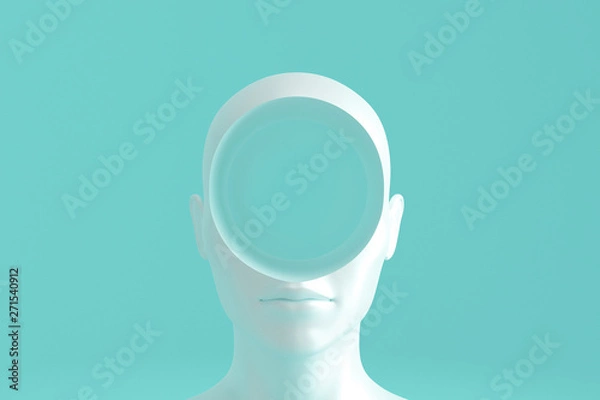 Fototapeta Concept art on education and problem solving. Porcelain female head with a round hole in it.3D illustration