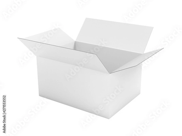 Obraz Open white corrugated carton box mock up. Big shipping packaging. 3d rendering illustration isolated