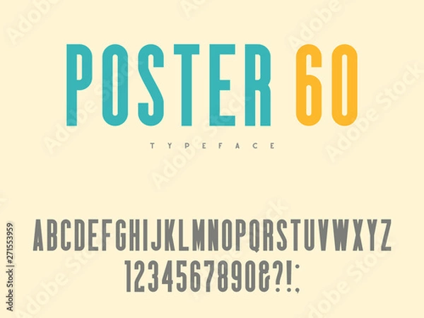 Fototapeta Latin uppercase alphabet letters and numbers. Retro poster font. Vector illustration