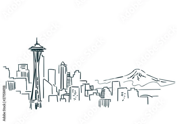 Obraz Seattle USA city sketch vector illustration line art
