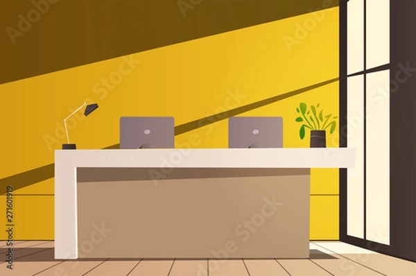 Obraz Reception desk. Cartoon vector illustration. Interior design.