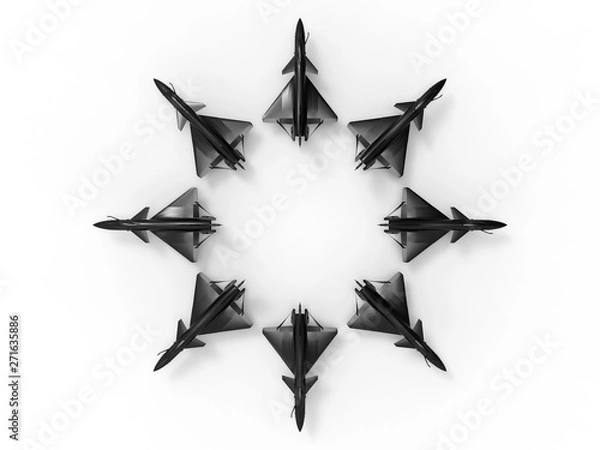 Obraz 3D rendering - top view of a fighting plane squads