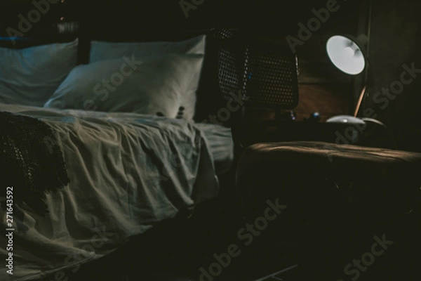 Obraz bed in dark room on film simulation