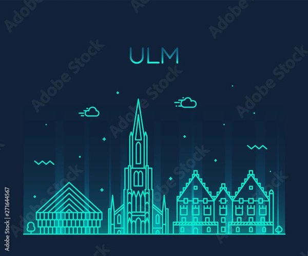 Fototapeta Ulm skyline Germany Baden vector linear style