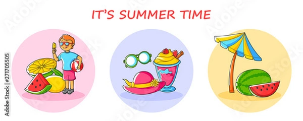 Fototapeta Hello Summer vacation background with holiday and travel theme  in vector