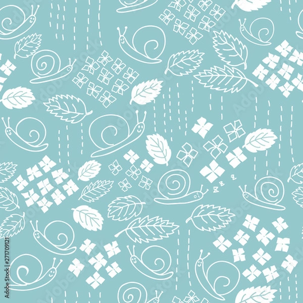 Fototapeta Seamless snail pattern. Light blue background. Vector illustration.