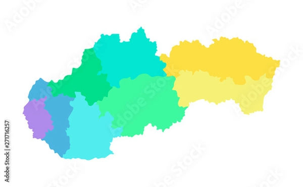 Fototapeta Vector isolated illustration of simplified administrative map of Slovakia. Borders of the regions. Multi colored silhouettes