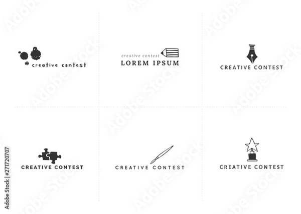 Fototapeta Vector set of hand drawn icons. Premade logo templates. Creative Contest theme.
