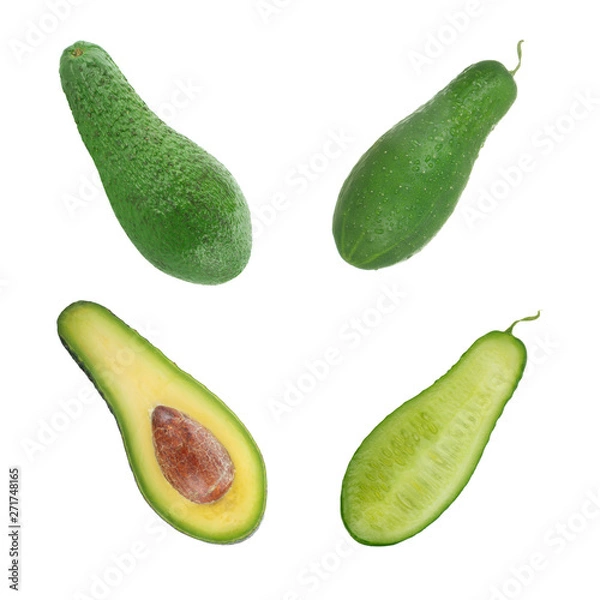 Fototapeta set of slices of avocado and cucumber isolated
