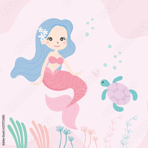 Fototapeta Cute little mermaid vector. Illustration.
