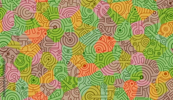 Fototapeta Mechanical seamless vector background pattern. Yellow, green, beige colors