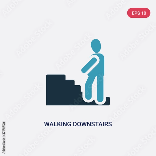 Fototapeta two color walking downstairs vector icon from people concept. isolated blue walking downstairs vector sign symbol can be use for web, mobile and logo. eps 10